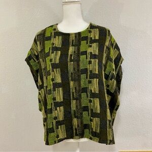 Allie Coosh Green and Black Patterned Women's Top, Artsy, Boho, Open Sides